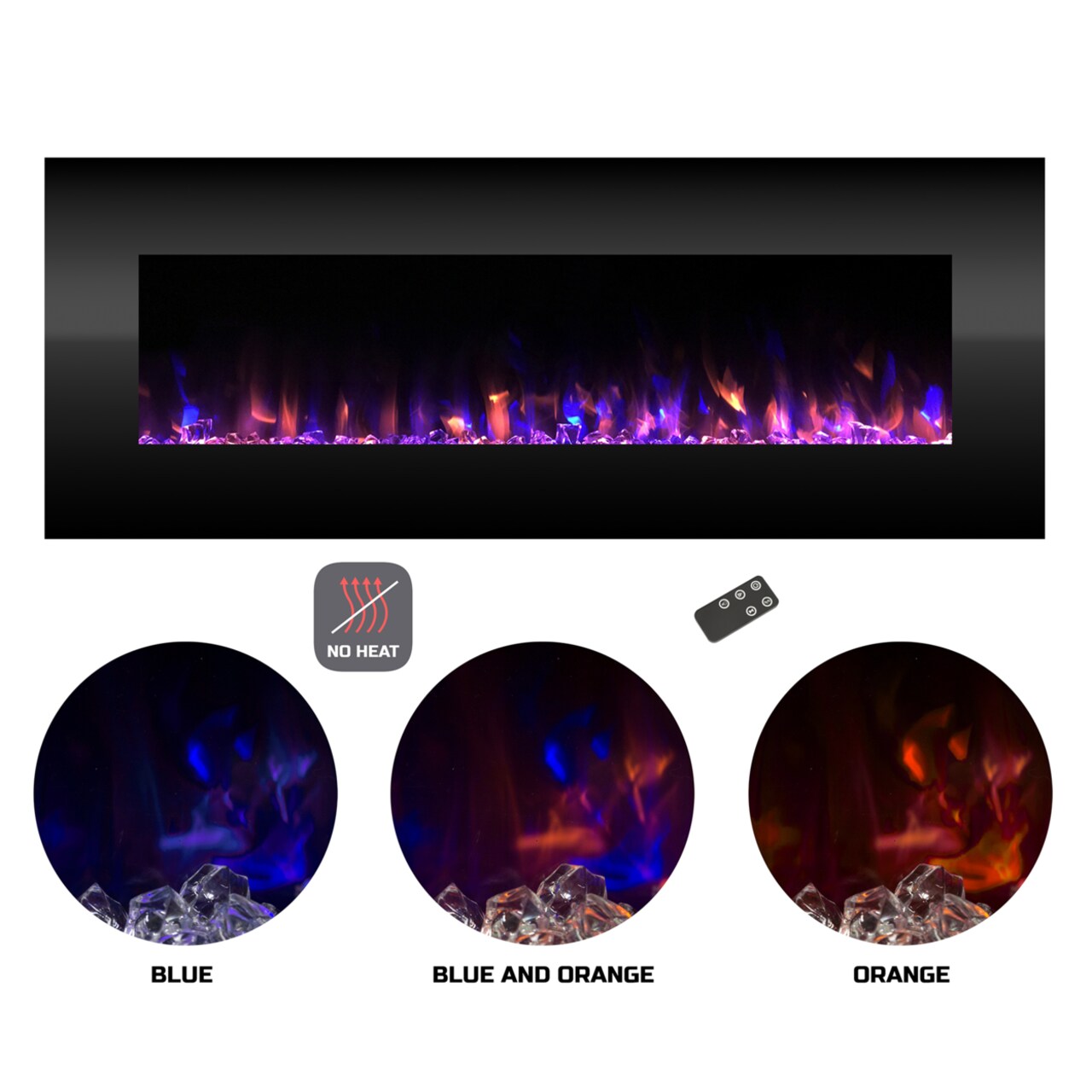 Northwest Electric NO HEAT Decorative Fireplace Color Changing LED Flames Wall Mount Remote 54 Inch